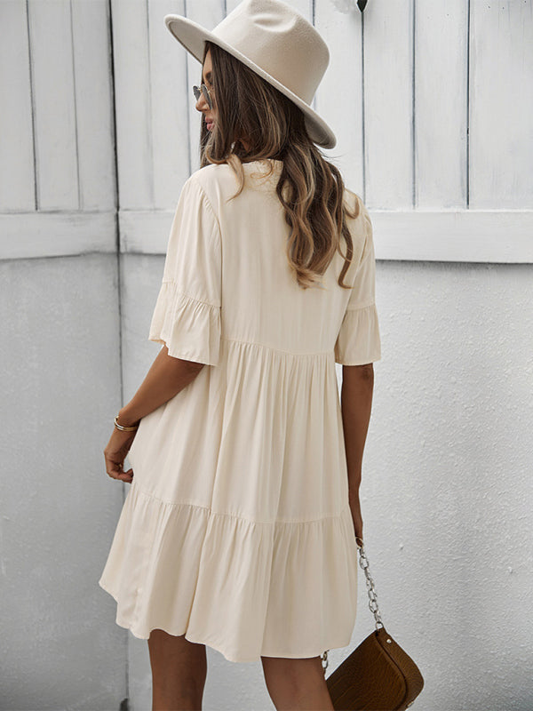 Women’s spring and summer temperament casual solid color sexy dress