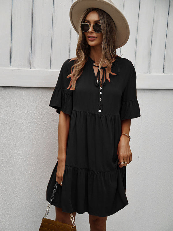 Women’s spring and summer temperament casual solid color sexy dress