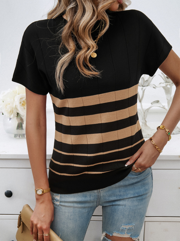 Women’s Spring and Summer Temperament Slim Striped Sweater - Black / S