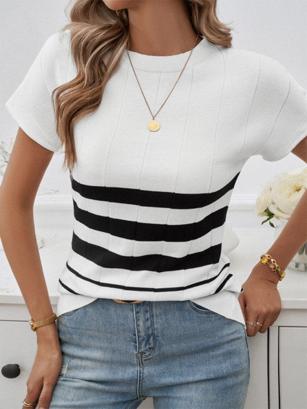 Women’s Spring and Summer Temperament Slim Striped Sweater - White / S