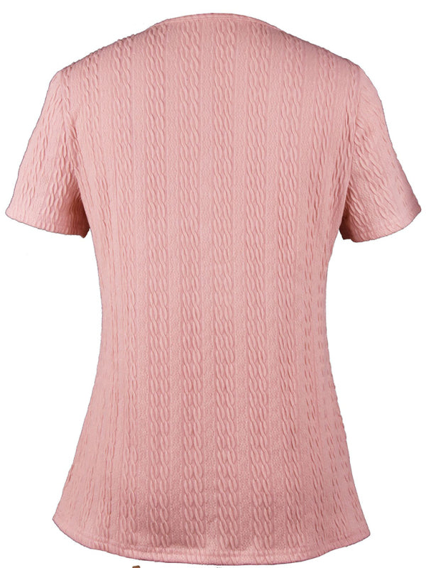 Women’s spring new V-neck lace jacquard loose short-sleeved long top