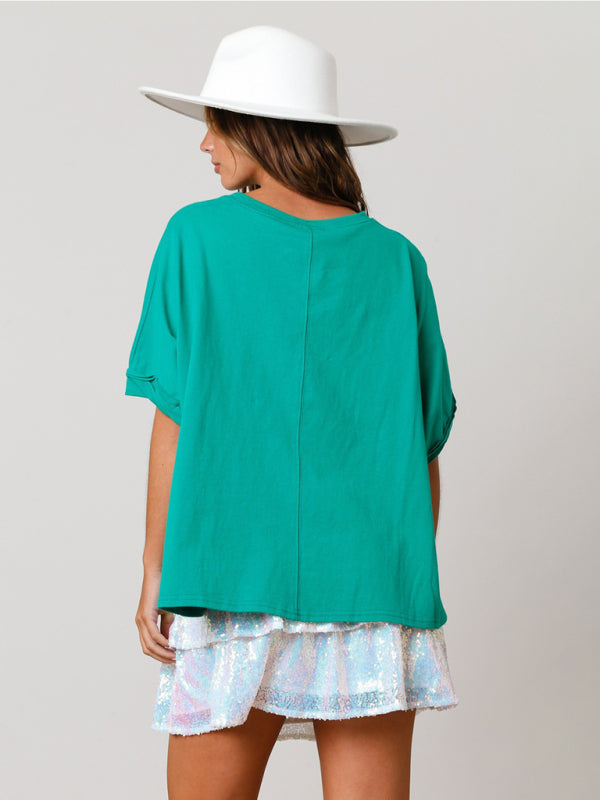 Women’s St. Patrick’s lucky sequined top loose T-shirt
