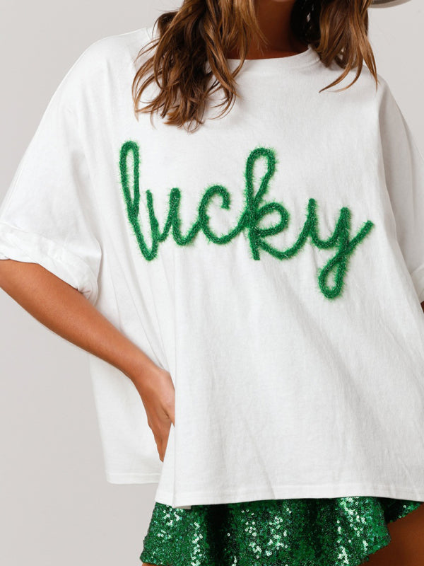 Women’s St. Patrick’s sequin top loose T-shirt