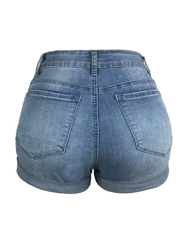 Women’s Stretch Mid Rise Denim Shorts with Holes