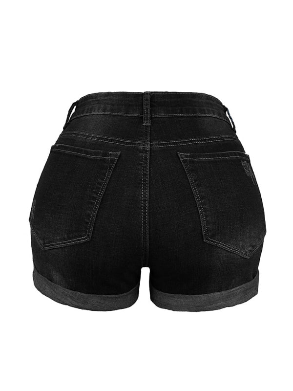 Women’s Stretch Mid Rise Denim Shorts with Holes