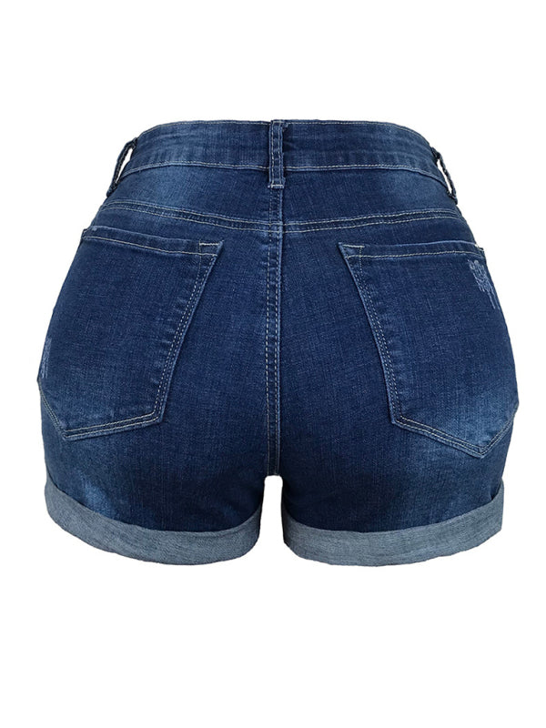 Women’s Stretch Mid Rise Denim Shorts with Holes