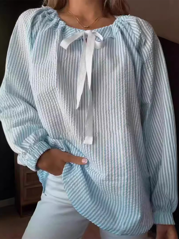 Women’s striped lace-up top - Clear blue / S