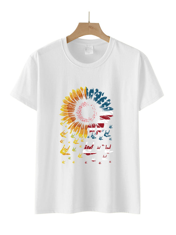 Women’s Sunflower Flag Print Short Sleeve T-Shirt