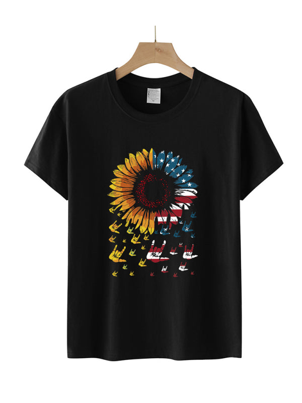 Women’s Sunflower Flag Print Short Sleeve T-Shirt