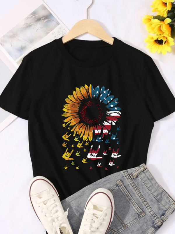 Women’s Sunflower Flag Print Short Sleeve T-Shirt
