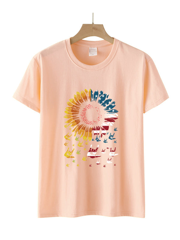 Women’s Sunflower Flag Print Short Sleeve T-Shirt
