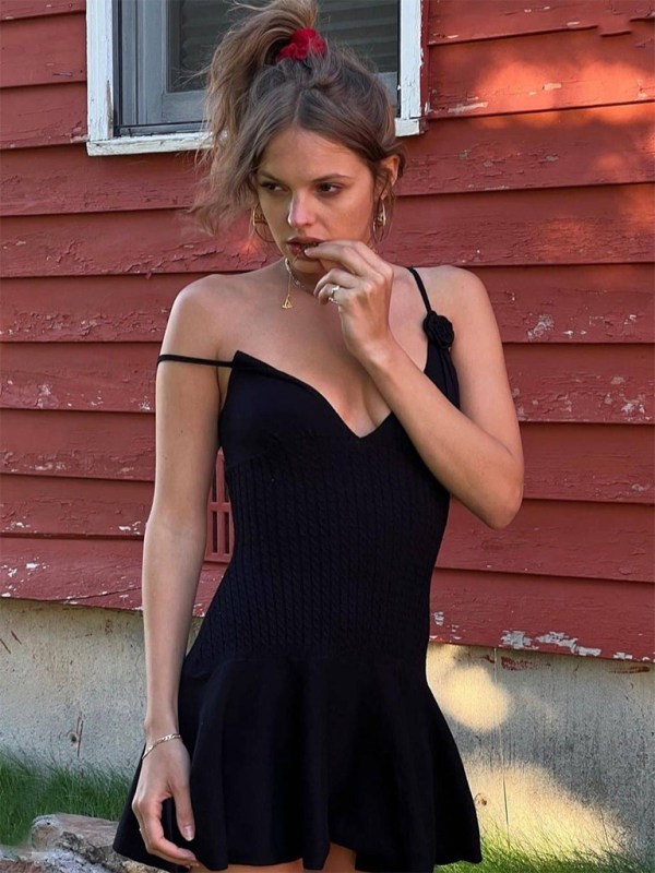 Women’s suspender flower knitted rabbit fur dress (without sleeves)