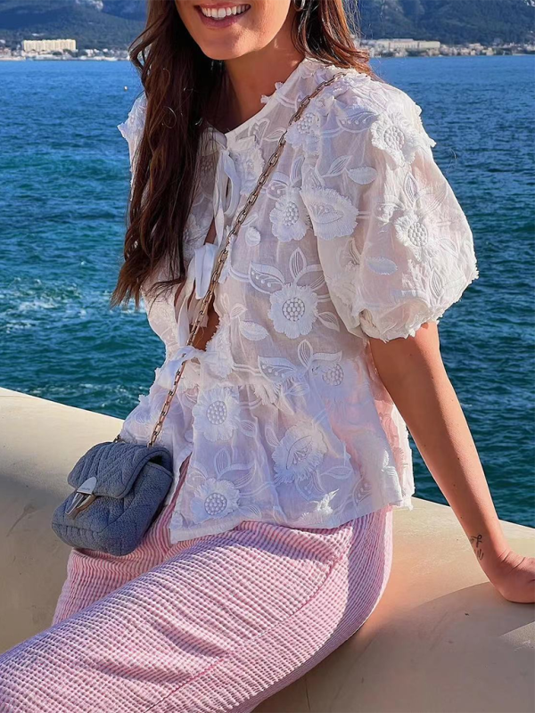 Women’s sweet and spicy lace-up bow thin top