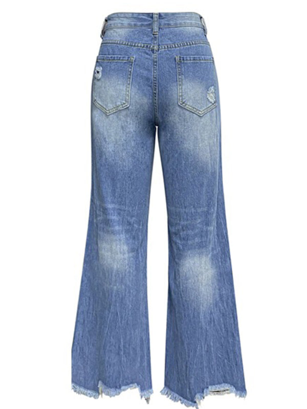 Women’s tassel washed ripped wide leg jeans