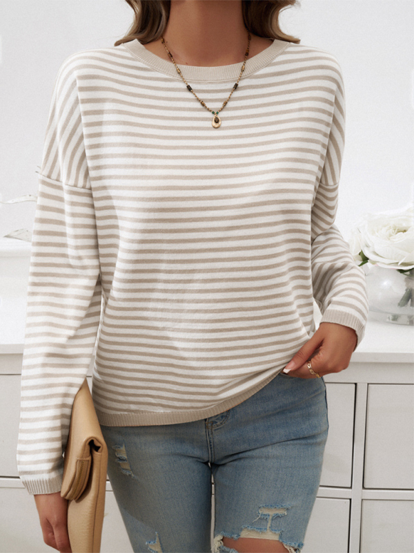 Women’s Temperament Casual Round Neck Striped Sweater