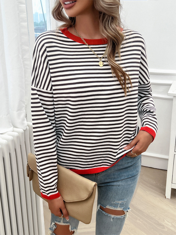 Women’s Temperament Casual Round Neck Striped Sweater