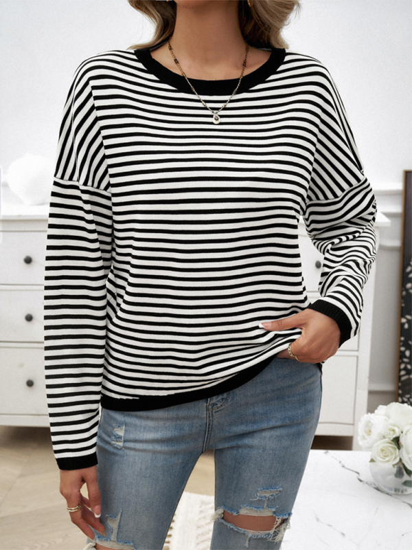 Women’s Temperament Casual Round Neck Striped Sweater