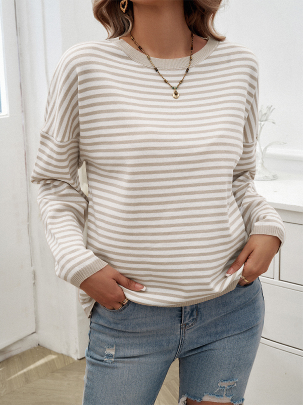 Women’s Temperament Casual Round Neck Striped Sweater