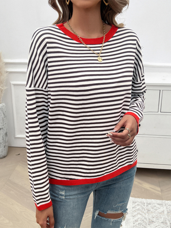 Women’s Temperament Casual Round Neck Striped Sweater