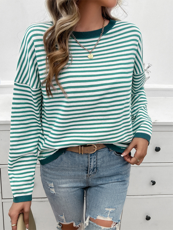 Women’s Temperament Casual Round Neck Striped Sweater