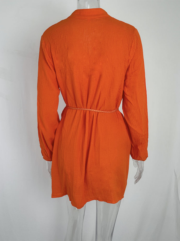 Women’s Temperament Sexy Solid Color Tie Button Lotus Leaf Dress