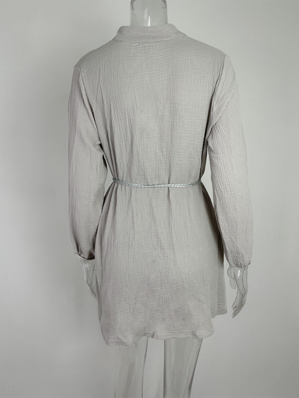 Women’s Temperament Sexy Solid Color Tie Button Lotus Leaf Dress