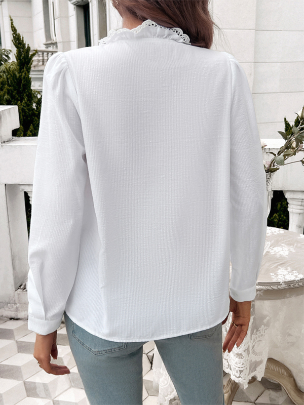 Women’s Temperament Striped Lace Long Sleeve Shirt