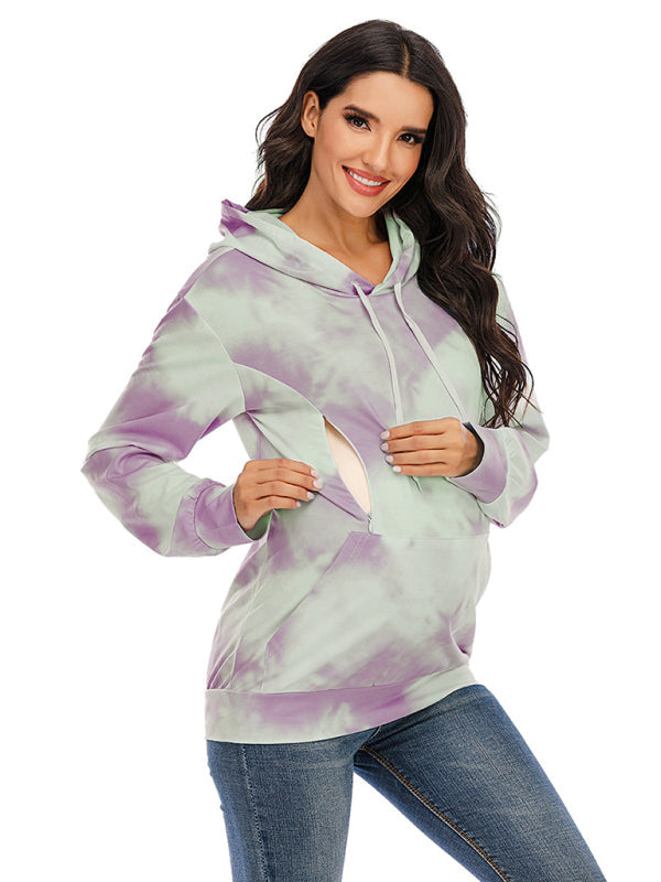 Women’s Tie Dye Breastfeeding Loose Maternity Hoodies