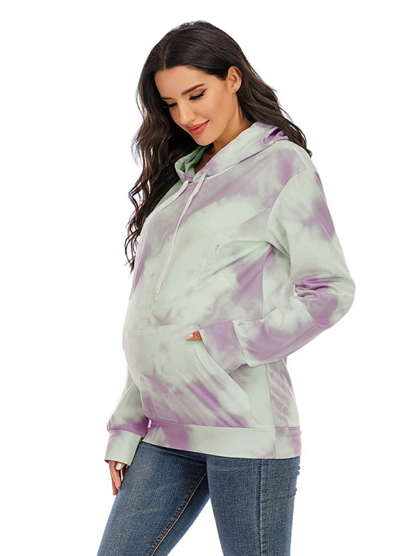 Women’s Tie Dye Breastfeeding Loose Maternity Hoodies