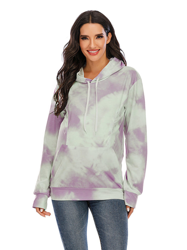 Women’s Tie Dye Breastfeeding Loose Maternity Hoodies - Purple / S