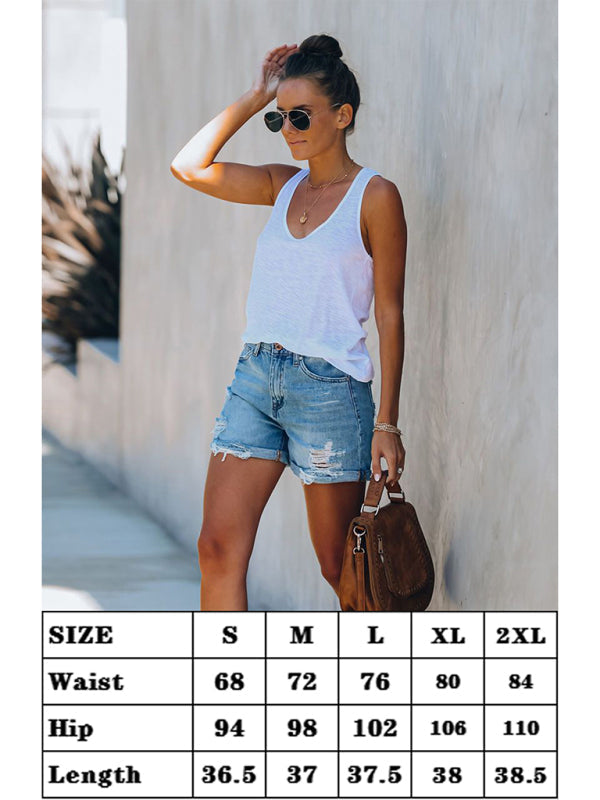 Women’s Torn Straight Casual Denim Shorts