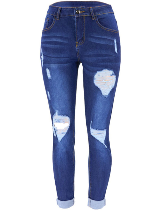 Women’s trendy fashion ripped washed jeans