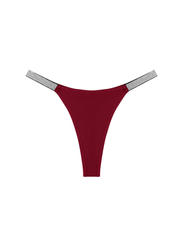 Women’s Underwear Silver Ribbon Thread Multicolor Knitted Sexy Thong - Wine Red / XS