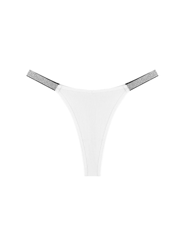 Women’s Underwear Silver Ribbon Thread Multicolor Knitted Sexy Thong - White / XS