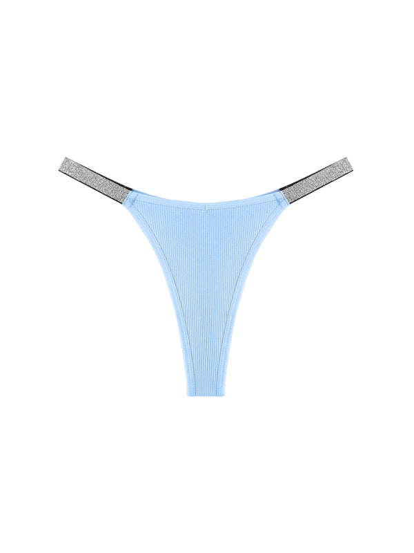 Women’s Underwear Silver Ribbon Thread Multicolor Knitted Sexy Thong - Clear blue / XS