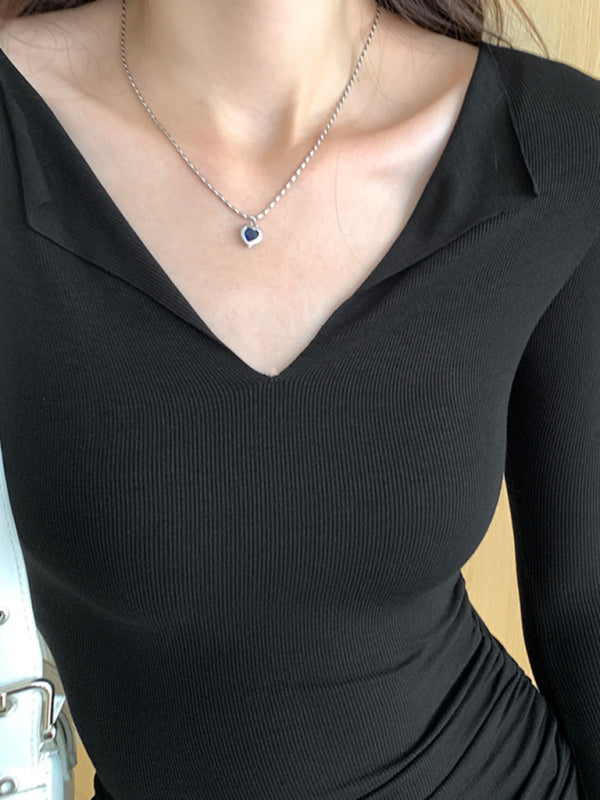 Women’s V-neck bell sleeve slim knitted top