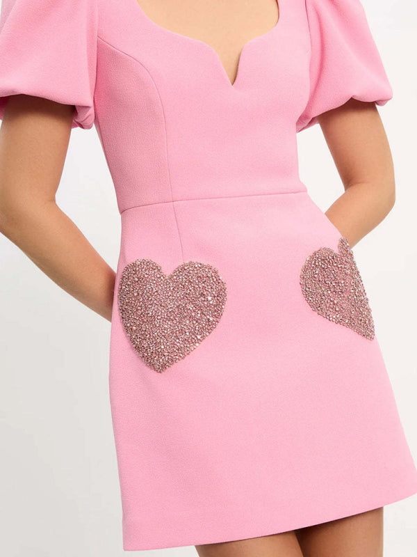 Women’s V-neck sweet puff sleeve sequin dress