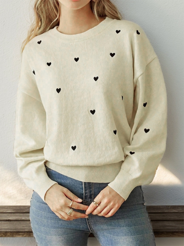 Women’s Valentine’s Day Heart Crew Neck Sweater - Cracker khaki / S