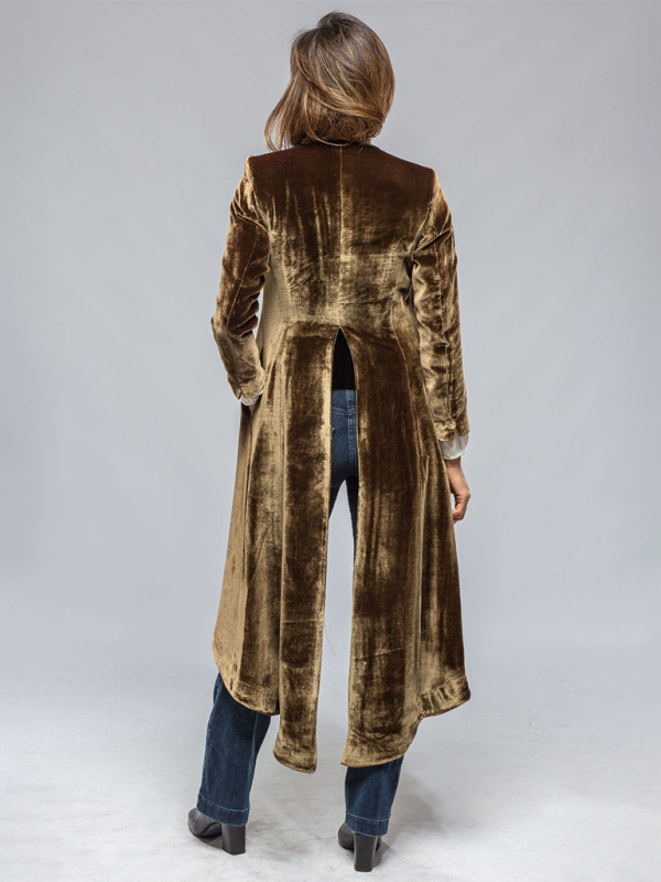 Women’s Velvet Long Cardigan Solid Color Vintage Split Jacket Trench Coat Loose Coat