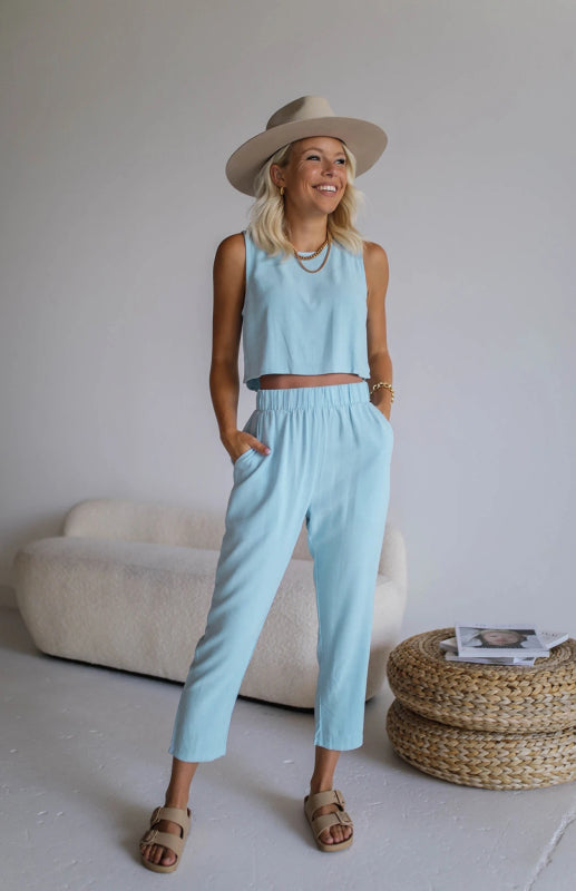 Women’s Vest Open-Waist Trousers Suit - Clear blue / S