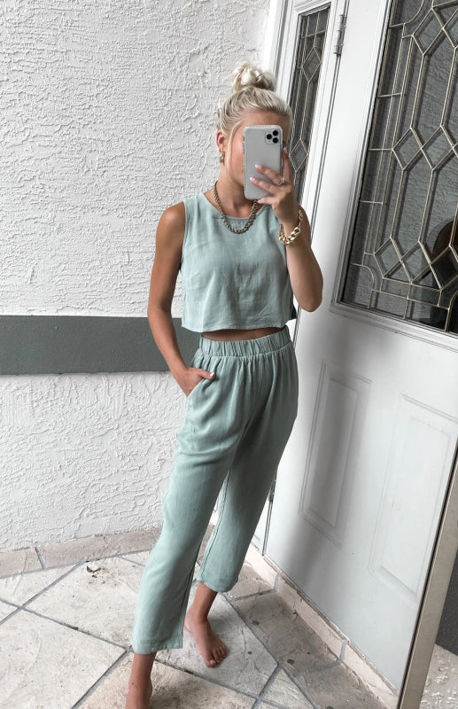 Women’s Vest Open-Waist Trousers Suit - Mint Green / S