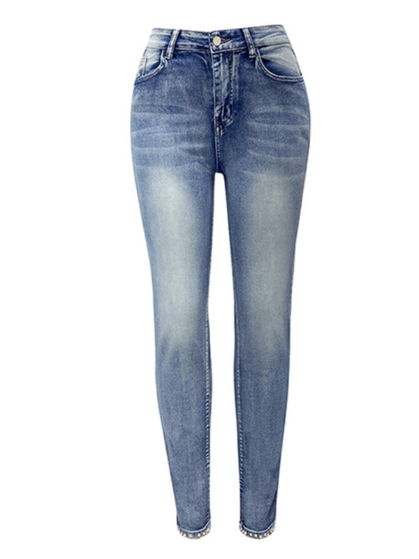 Women’s washed beaded denim pencil pants