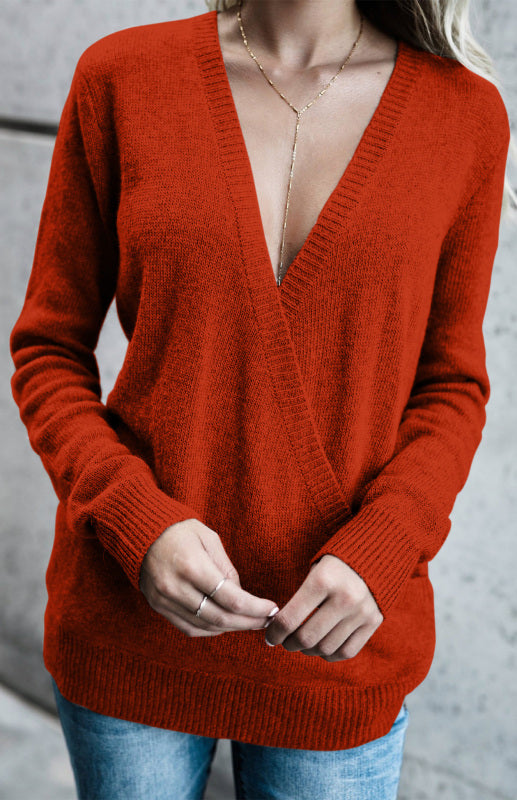 Women’s Wool Knitted Long-Sleeved Big V-Neck Long-Sleeved T-Shirt Women’s Loose Clothing