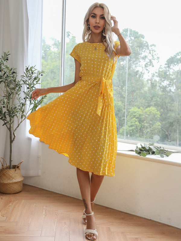 Women’s Woven Polka Dot Pleated Midi Dress