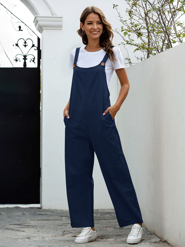 Women’s Woven Retro Casual Long Overalls