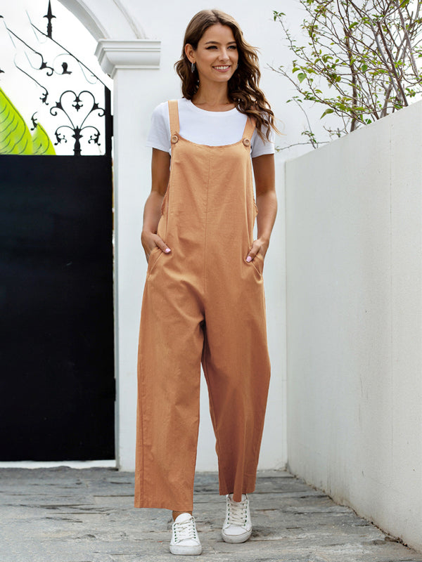 Women’s Woven Retro Casual Long Overalls