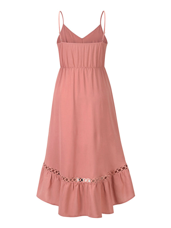 Women's Woven Sexy Irregular Mid Length Sling Dress - Closther