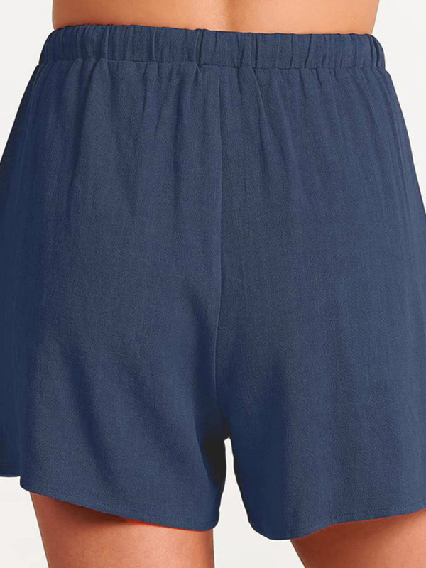 Women’s woven solid color sleeveless loose cotton linen top shorts two-piece set