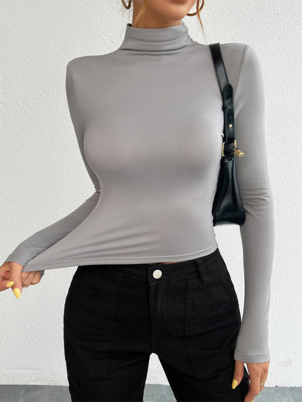 Women’s Y2K Slim Fit Solid Color Knitted Bottom Long Sleeve Top