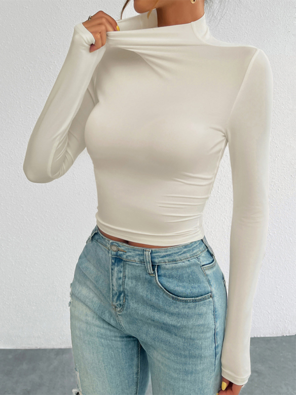 Women’s Y2K Slim Fit Solid Color Knitted Bottom Long Sleeve Top